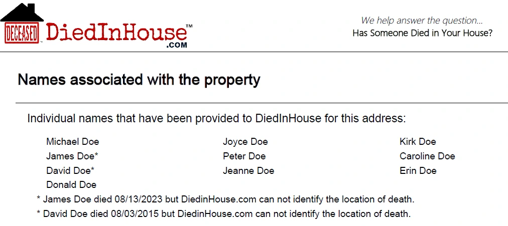 Example property ownership history report